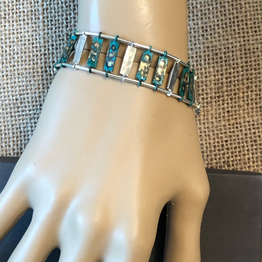 Silpada Sterling Patina Brass Stripes Bracelet 925